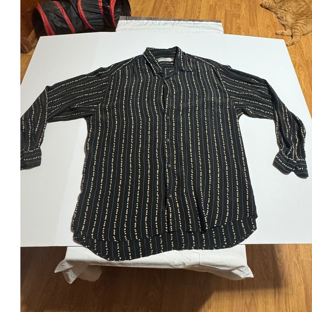 Mondo di Marco Mens XL Black Gold Dotted Stripe Button Down Shirt Made in Italy